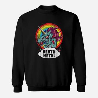 Death Metal Unicorn Rainbow Rocker Emo Zombie Sweat Shirt - Seseable