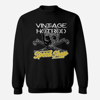 Devil Vintage Speed Shop Skull Crossbones Yellow Racing Garage Sweat Shirt - Seseable