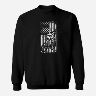 Distressed American Flag Bicycle Rider Cyclist Dad Gift Premium Sweat Shirt - Seseable