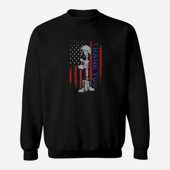 Distressed Memorial Day Flag Military Boots Dog Tags Sweat Shirt - Seseable