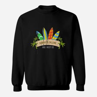 Distressed Retro Hawaii Is Calling And I Must Go Gift Sweat Shirt - Seseable