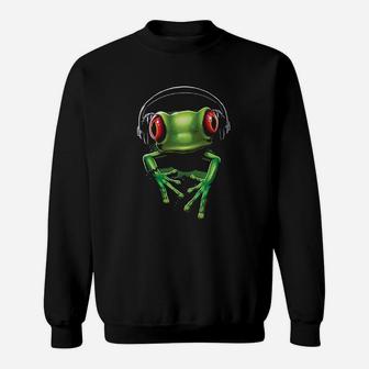 Dj Frog With Headphones Cute Animal Music Wildlife Rock Sweat Shirt - Seseable