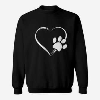 Dog Paw Print Heart Sweat Shirt - Seseable