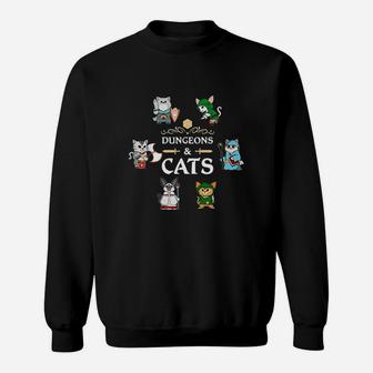 Dungeons And Cats Rpg D20 Fantasy Roleplaying Gamers Sweatshirt - Seseable