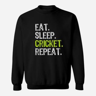 Eat Sleep Cricket Repeat Funny Player Lover Fan Gift Sweatshirt - Seseable