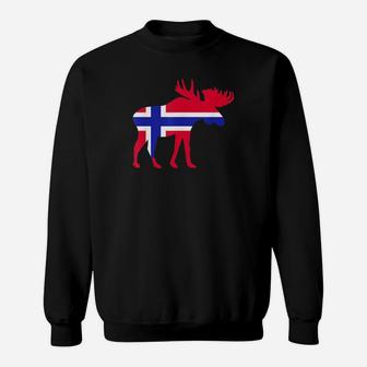 Elch Silhouette Flaggenmuster Norwegen Sweatshirt Unisex, Trendiges Design - Seseable