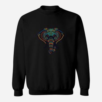 Elefanten-Mandala Sweatshirt, Faszinierendes Design auf Schwarz - Seseable