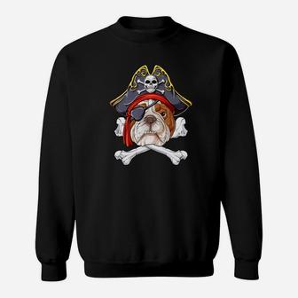 English Bulldog Pirate Jolly Roger Crossbones Skull Sweat Shirt - Seseable