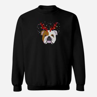 English Bulldog Reindeer Reindeer Antlers Christmas Sweat Shirt - Seseable