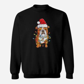 English Bulldog Santa Christmas Tree Lights Xmas Gifts Sweat Shirt - Seseable