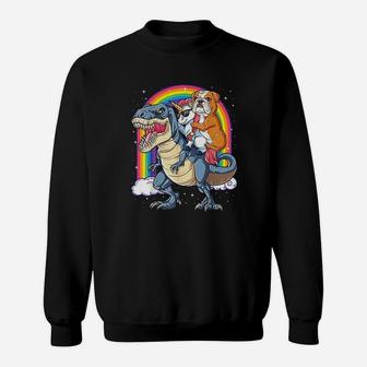 English Bulldog Unicorn Dinosaur T Rex Girls Rainbow Gifts Sweat Shirt - Seseable