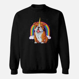 English Bulldog Unicorn Kids Space Galaxy Rainbow Sweat Shirt - Seseable