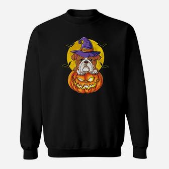 English Bulldog Witch Pumpkin Halloween Kids Women Sweat Shirt - Seseable
