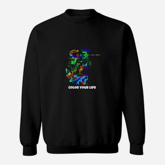 Farbenfrohes Designer-Sweatshirt 'Color Your Life', Abstrakter Kunstdruck - Seseable