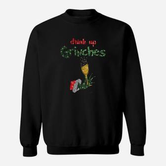 Festliches Drink Up Grinches Sweatshirt, Weihnachtsmotiv mit Sektglas - Seseable