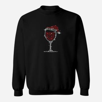 Festliches Weinglas Sweatshirt mit Santa-Hut, Weihnachtsoutfit - Seseable