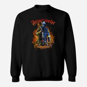 Feuerwehrmann Sweatshirt in Schwarz mit Mutigem Motiv und Flammen - Seseable