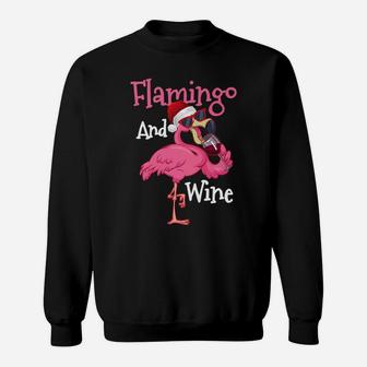 Flamingo Wine Christmas Drinking Xmas Santa Gift Sweat Shirt - Seseable