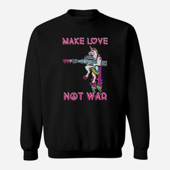 Friedensbotschaft Sweatshirt Unisex, Make Love Not War, Einhorn & Gewehr Design - Seseable