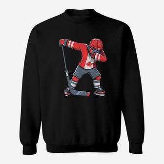 Funny Boy Kid Ice Hockey Apparel Dabbing Player Canada Flag Sweat Shirt - Seseable