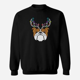 Funny Bulldog Antlers Xmas Dog Christmas Sweat Shirt - Seseable