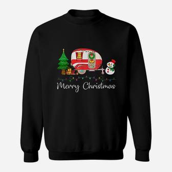 Funny Camping Merry Christmas Tree Camper Snowman Rv Lights Sweat Shirt - Seseable
