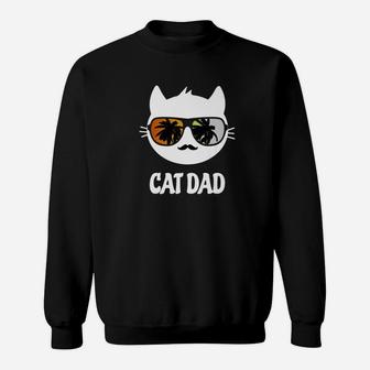 Funny Cat Dad Hipster Father Kitty Lover Humor Sweat Shirt - Seseable