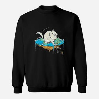 Funny Cat Flat Earth Gift For Cat Lovers Sweat Shirt - Seseable