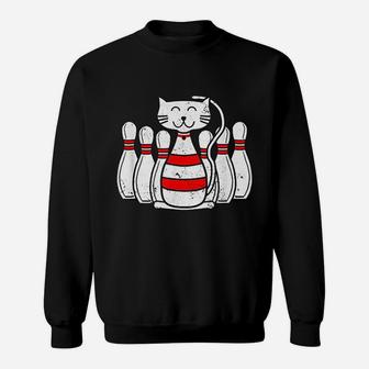 Funny Cat Lover Gift Bowling Pin Cat Bowler Cats And Bowling Sweat Shirt - Seseable