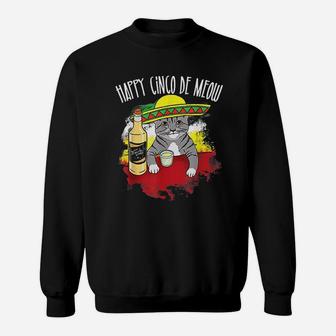 Funny Cinco De Meow Funny Mexican Tequila Cat Sweat Shirt - Seseable