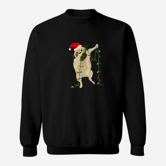 Funny Dabbing Pug Dog Santa Hat Christmas Lights Sweat Shirt - Seseable