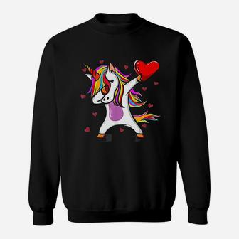 Funny Dabbing Unicorn Heart Valentine's Day Gift Sweat Shirt - Seseable