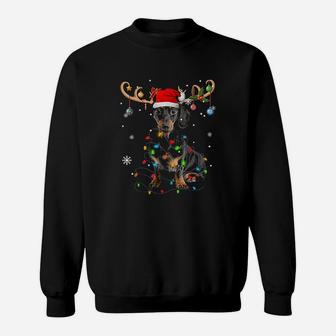 Funny Dachshund Christmas Reindeer Christmas Lights Pajama Sweat Shirt - Seseable