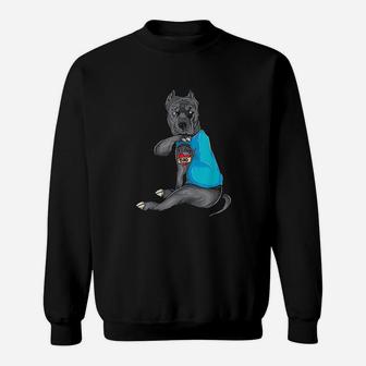 Funny Dog Pitbull I Love Dad Tattoo Sweat Shirt - Seseable