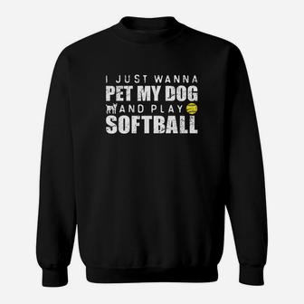 Funny Girls Softball Puppy Dog Lover Gift Sweat Shirt - Seseable