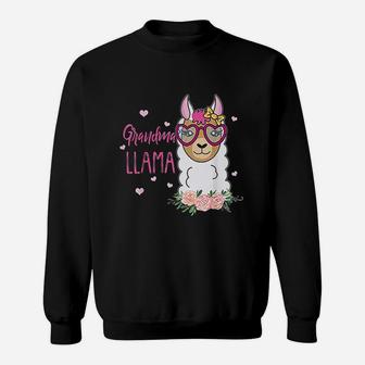 Funny Grandma Llama Boho Flowers Pink Heart Sweatshirt - Seseable