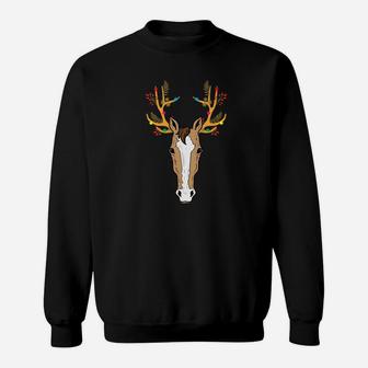 Funny Horse Antlers Xmas Christmas Sweat Shirt - Seseable
