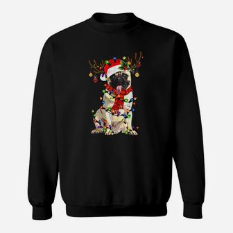 Funny Pug Dog Christmas Reindeer Christmas Lights Sweat Shirt - Seseable