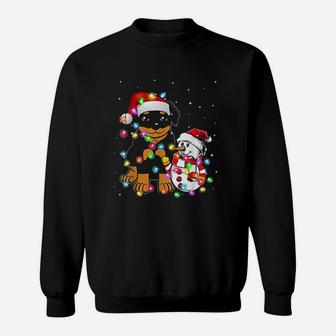 Funny Rottweiler Dog Christmas Snowman Lights Pajama Sweat Shirt - Seseable