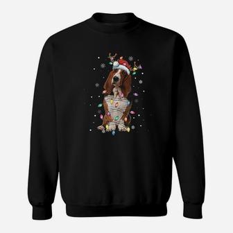 Funny Santa Basset Hound Christmas Lights Tree Dog Lover Sweat Shirt - Seseable