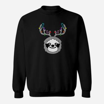 Funny Sloth Antlers Xmas Christmas Sweat Shirt - Seseable