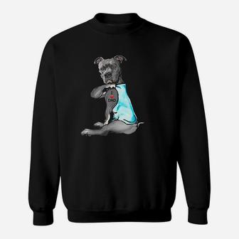 Funny Women Gifts Dog Pitbull I Love Dad Tattoo Gift Sweat Shirt - Seseable