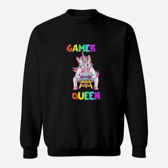 Gamer Queen Cute Video Gaming Unicorn Console Gamer Girl Sweatshirt - Seseable