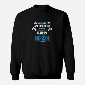 Gamer Sweatshirt Ich bin Zocker, Sohn mit Highscore, Schwarzes Gaming-Sweatshirt - Seseable