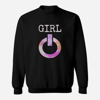 Girl Power On Button Woman Empowerment Feminist Sweatshirt - Seseable