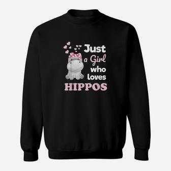 Girls Hippo Gift Gift Just A Girl Who Loves Hippopotamuses Sweatshirt - Seseable