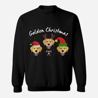Golden Retriever Christmas Funny Elf Santa Antlers Hat Sweat Shirt - Seseable