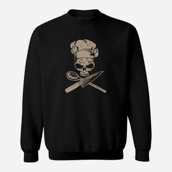 Gourmet-Skull-Koch Sweatshirt, Messer & Löffel Kreuzmotiv Schwarz - Seseable
