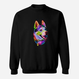 Graphical Colorful Siberian Husky Dog Art Husky Owner Sweat Shirt - Seseable