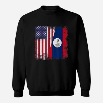 Half Lao Laotian Flag Vintage Laos Usa Gift Sweat Shirt - Seseable